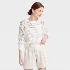 A new day crewneck mesh sweater - white - large